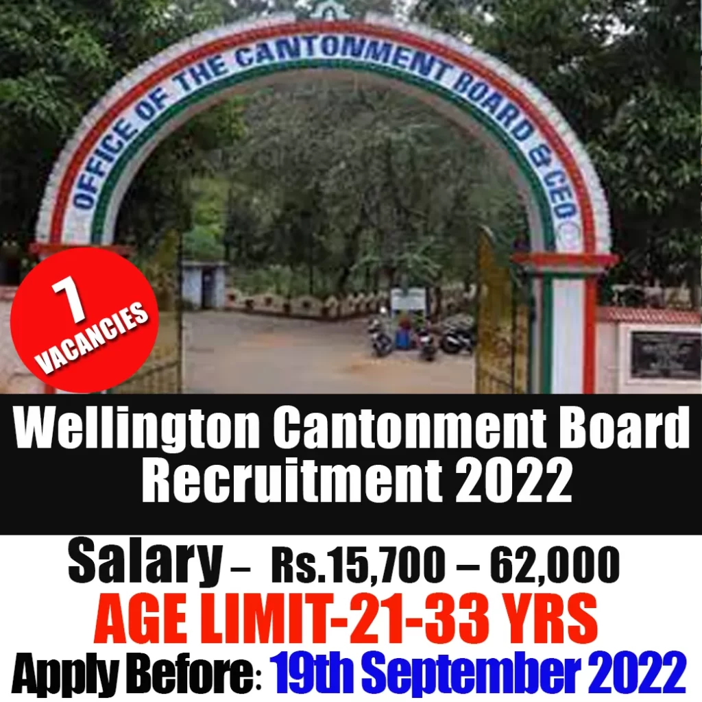 Wellington Cantonment Board Recruitment 2022 